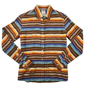 Panhandle Rough Stock Western Shirt Women Sm Multi Stripe Arrow Print Snap Front